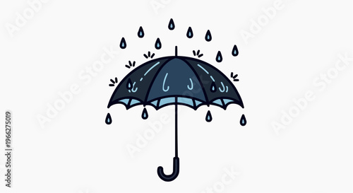 A minimalist vector illustration of a blue umbrella in the rain