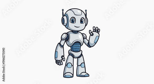 A friendly robot character waving in a modern vector illustration style
