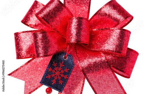 Festive bright red ribbon with gift tags for Christmas joy