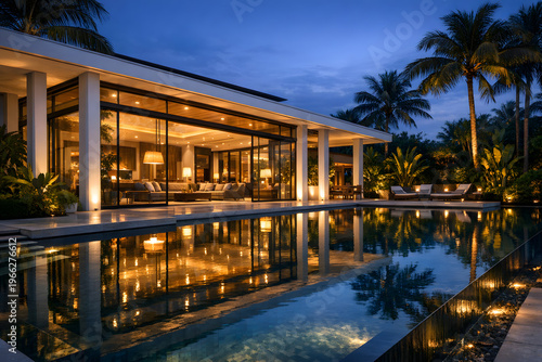 Luxurious Tropical Villa with Infinity Pool at Dusk
