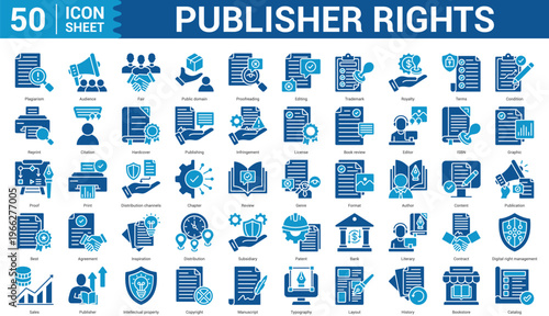 Publisher Rights editable Icon Set Collection Concept With Icon Of plagiarism, audience, fair, public domain, proofreading, editing, and more. Illustration eps 10