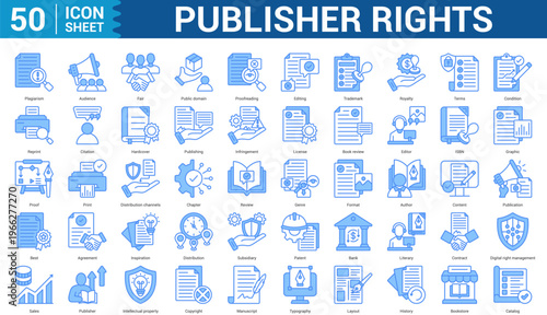 Publisher Rights editable Icon Set Collection Concept With Icon Of plagiarism, audience, fair, public domain, proofreading, editing, and more. Illustration eps 10