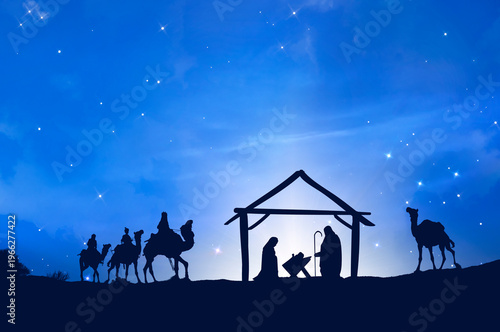 Billede på lærred Three Wise Men background, silhouette border