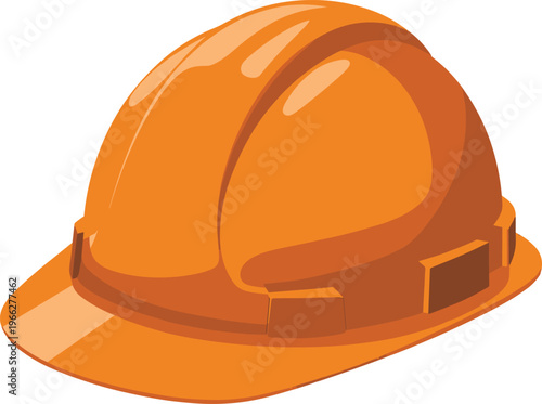 Construction safety helmet vector illustration, orange hard hat protective gear icon, industrial worker equipment, engineering site safety concept design