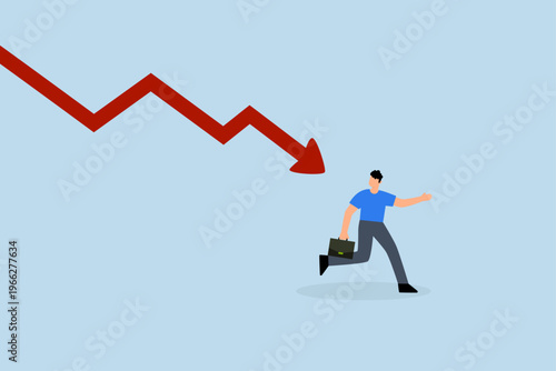 Business failure, unsuccessful entrepreneur escapes from descending arrow graph