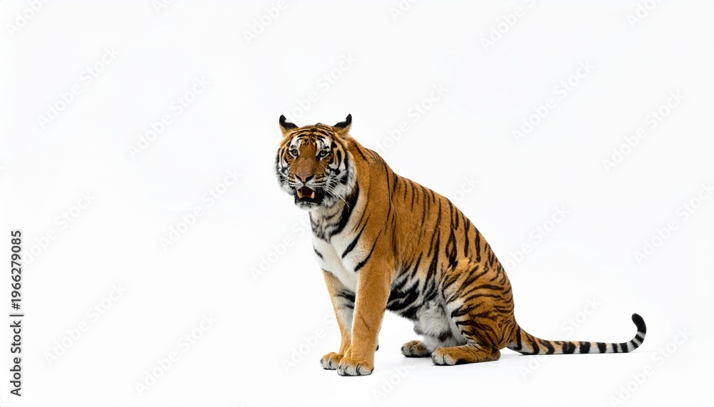 Obraz premium Majestic tiger sitting confidently on white background