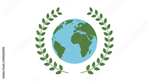 Earth Globe with Green Leaves Wreath.