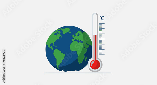 Earth Globe with Rising Temperature Thermometer.