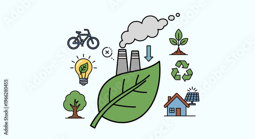 Green leaf with industrial factory background.