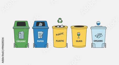 Recycling bins for different materials.