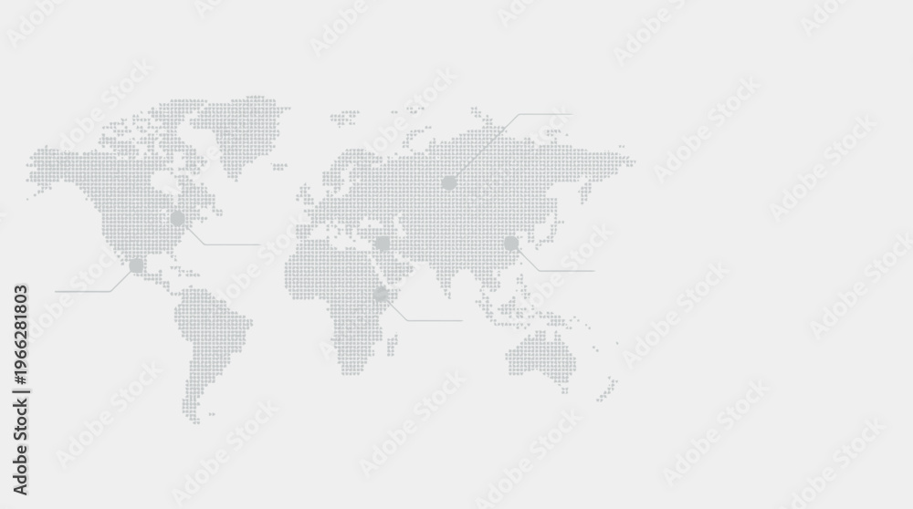 Obraz premium Minimalist Light Grey World Map Infographic Presentation Template with Location Pointers and Copy Space Vector