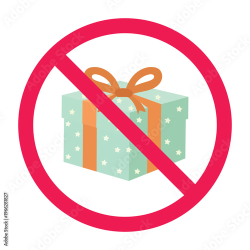 Forbidden sign with gift box icon, no surprise sign, no reward sign, giveaway prohibited symbol