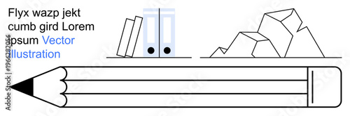 Creativity, organization, education, design, planning, and stationery . Pencil, books folders and geometric shapes are featured. Creativity and organization by pencil and folders ion