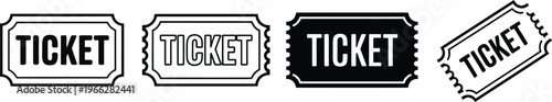 Four ticket icons in various styles including outline, solid, and angled formats for entry