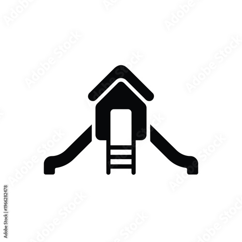 Simple black silhouette of a children s playhouse with a slide