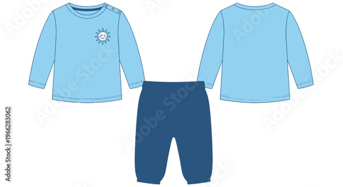 Baby boy outfit with light blue shirt and dark blue pants