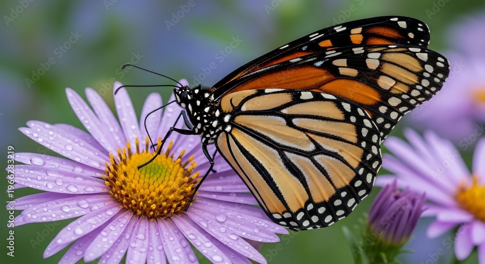 Fototapeta premium Monarch butterfly pollinating purple flower