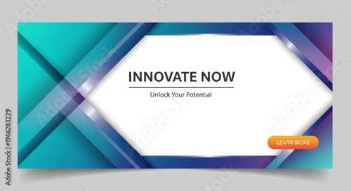 Modern abstract geometric background with "Innovate Now" text and "Learn More" button.