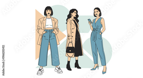 Fashionable Women in Stylish Outfits Illustration