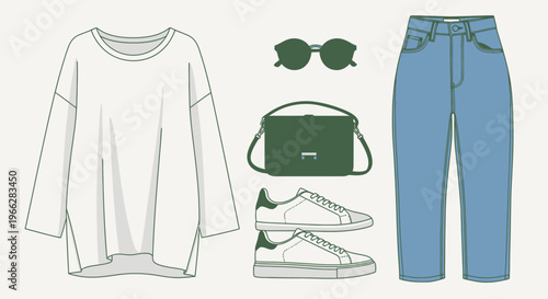 Fashion outfit illustration with clothing and accessories