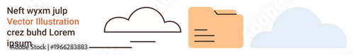 Data management, cloud computing, digital storage, technology, file sharing, document organization. Icons showing a cloud and folder. Data management and cloud computing concept
