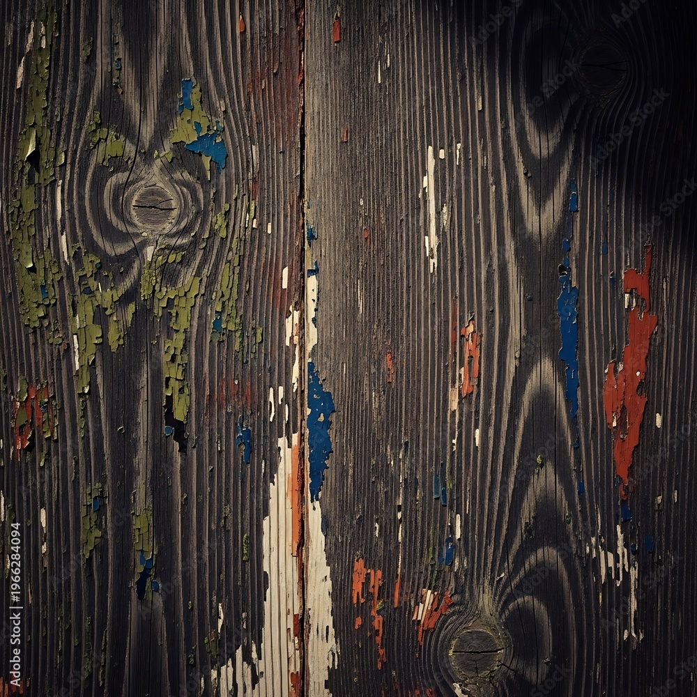 Obraz premium Abstract Wood Texture with Colorful Paint Splatters and Grain.