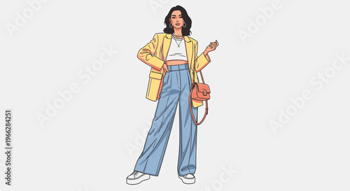 Woman in Casual Fashionable Outfit with Handbag