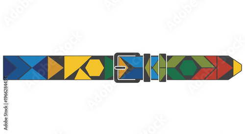 Colorful buckle leather belt accessory.