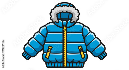 Vibrant Blue Puffer Jacket Cartoon Illustration