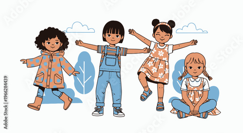 Diverse children playing together happily outdoors