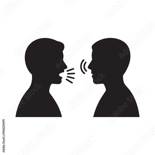 Two silhouetted heads facing each other in a communication exchange