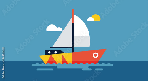 Colorful Toy Sailboat on Water Surface.
