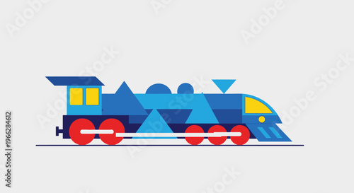 Colorful train with red wheels.