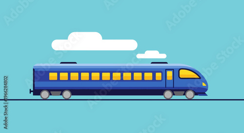 Modern Blue Train on Track Moving.