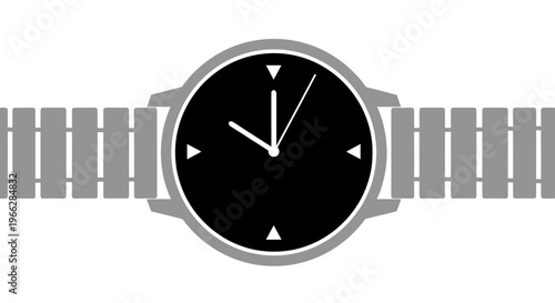 Modern silver metal wristwatch closeup.