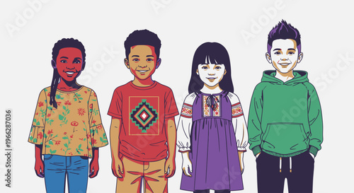 Diverse group of happy children standing together