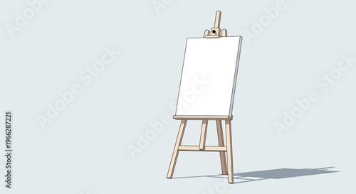 Blank white canvas on easel stand.