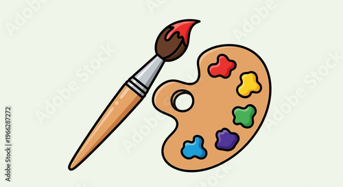 Colorful paint brush and palette set.