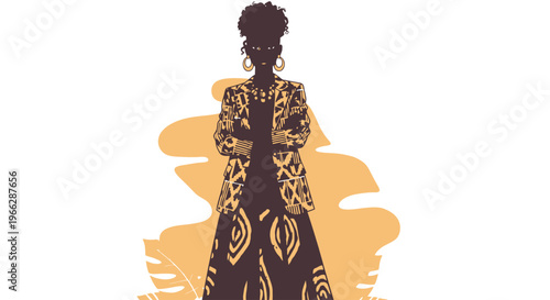 African woman in traditional dress silhouette vector illustration