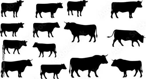 Black Silhouettes of Cows and Bulls: A Versatile Vector Pack