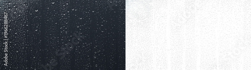 Fresh rain droplets on clear glass pane texture background