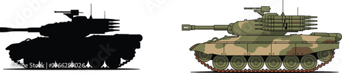 Silhouette and detailed of a military tank featuring a multi-missile launcher system vehicle warfare