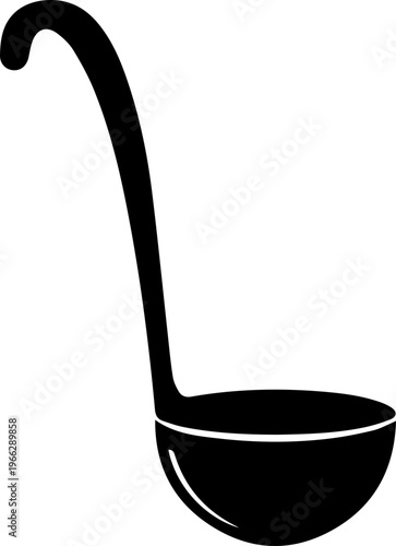 Elegant silhouette of a kitchen ladle ready to serve hearty soup, perfect for culinary creations and cozy kitchen designs
