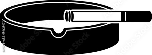 Simple ashtray illustration with cigarette for anti-smoking campaign or health awareness initiative in minimal black and white design