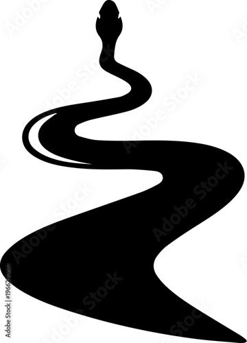 Sleek black serpent winding elegantly on white background, symbolizing mystery and primal power