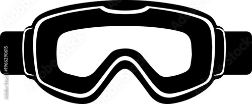 Sleek black ski goggles with white outline symbolizing winter sports protection and adventure on white background