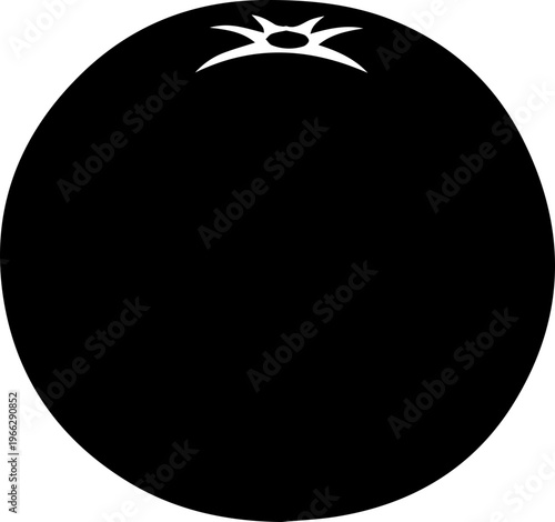 Stylized black silhouette of a single, ripe tomato with a minimalist white stem detail on a clean white background