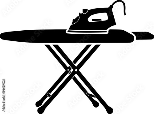 Modern home appliance a sleek iron rests on a folded ironing board ready for use