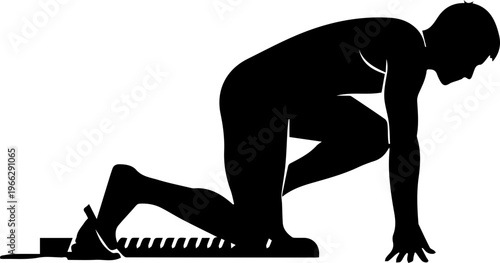 Dynamic athlete poised at starting blocks, ready to launch into powerful sprint competition for victory