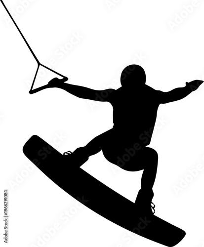 Dynamic wakeboarder performs aerial trick against a clean white background, capturing pure action and freedom